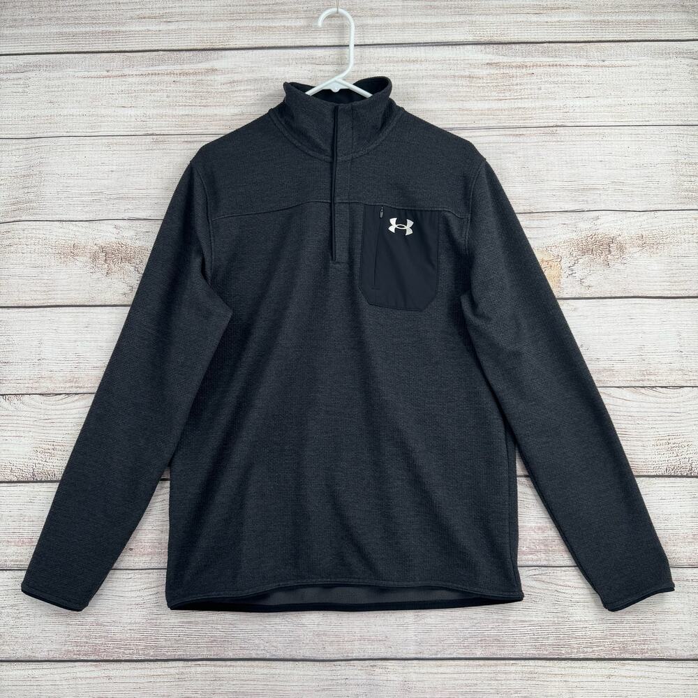 Under Armour ColdGear 1/4 Snap Thermal Mock Neck Pullover Mens L Dark Gray